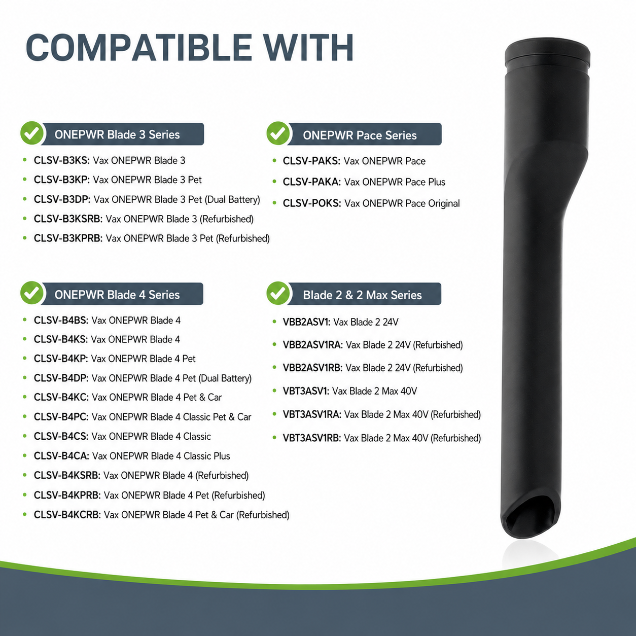Genuine Vax Blade Pace ONEPWR Crevice Tool Nozzle Pipe